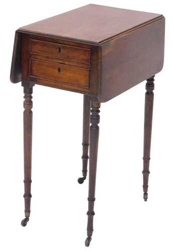 A 19thC mahogany drop leaf Pembroke table, the frieze set with two real and two dummy cockbeaded...