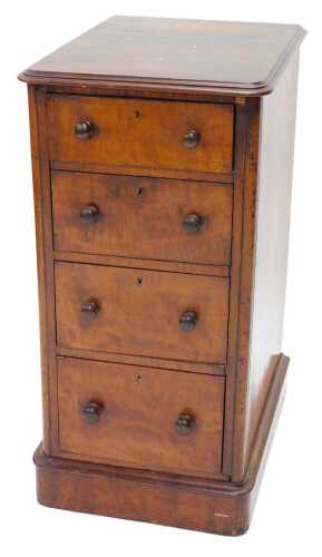 A 19thC mahogany bedside pedestal cabinet, of four drawers, each with knob handles, on block...