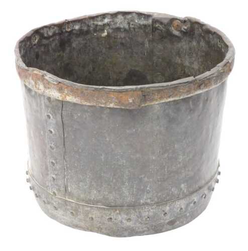 A 19thC riveted copper planter, of circular form with outer banding, 43cm high, 53cm diameter.