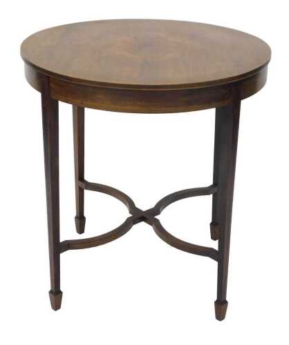 A late Victorian mahogany occasional table, the circular top with a flame mahogany insert, with...