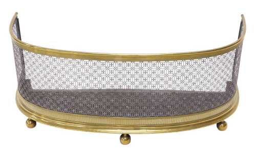 An early 20thC brass D end fire fender, the main body decorated with a repeat pierced floral...
