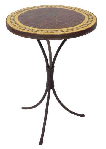 An unusual early 20thC tile topped pub or occasional tripod table, with a geometric lattice...