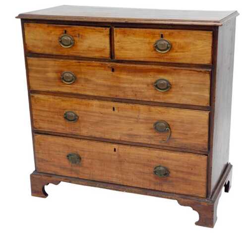 An early 19thC mahogany chest of two short and three long drawers, each with plate back handles...
