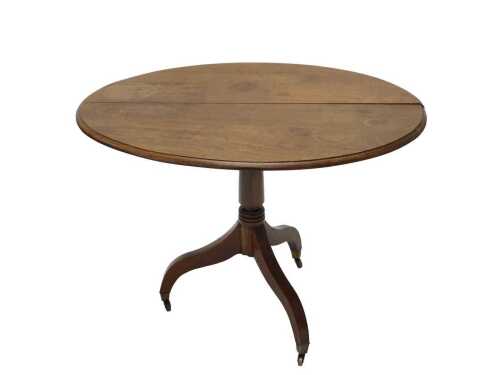 A late 19thC mahogany occasional table, the oval top raised on a plain tapering cylindrical stem,...