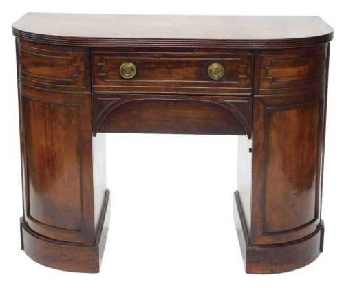 A small 19thC Scottish mahogany sideboard, the D end top raised above a central drawer, with...