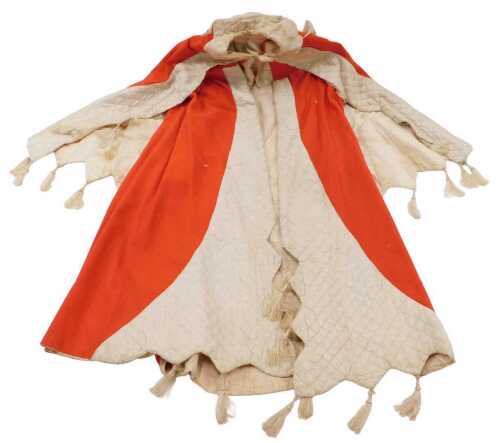 A 19thC child's or small sized formal robe, akin to a House of Lords robe, in cream and red with...