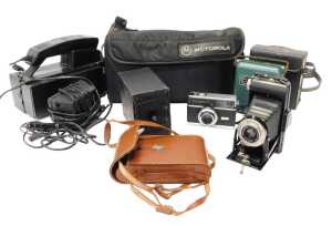 Cameras, to include a Kodak Six-20 folding Brownie camera, in a brown leather case, a Zeiss Ikon...