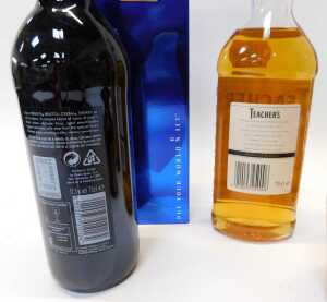 Alcohol, comprising two bottles of Teacher's Scotch whisky, 70cl, peach brandy, 50cl, and... - 2