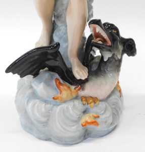 A pair of late 19thC Continental porcelain figures, modelled as Hebe beside a raven, and... - 2