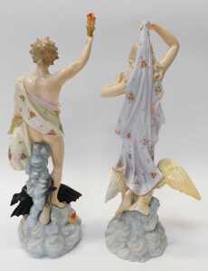 A pair of late 19thC Continental porcelain figures, modelled as Hebe beside a raven, and... - 6
