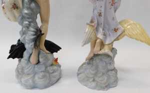 A pair of late 19thC Continental porcelain figures, modelled as Hebe beside a raven, and... - 7