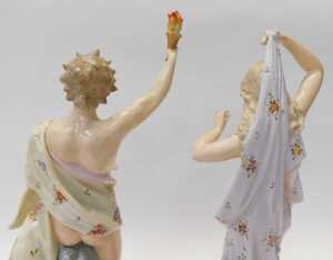 A pair of late 19thC Continental porcelain figures, modelled as Hebe beside a raven, and... - 8