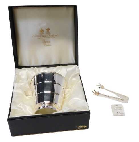 An Arthur Price Sovereign Collection silver plated twin handled ice bucket, with tongs, boxed.