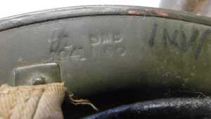 A World War II green-painted Brodie helmet, dated to the interior 1941 and numbered BMBN66,... - 3