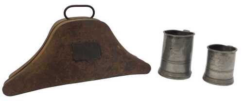 A Royal Navy bicorn hat storage case, bearing a name plaque for JW Hardcastle RN, together with...