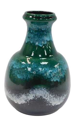 A West German fat lava vase, of shouldered form, decorated in a waved blue, green, black and...