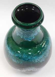 A West German fat lava vase, of shouldered form, decorated in a waved blue, green, black and... - 2