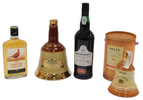 Alcohol, comprising Famous Grouse Whisky, 35cl, a bottle of Bell's Old Scotch Whisky, and...