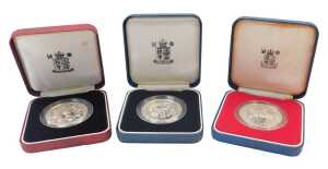 Three Royal Mint silver proof crowns, to include a United Kingdom Coronation 40th Anniversary...