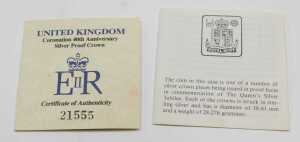 Three Royal Mint silver proof crowns, to include a United Kingdom Coronation 40th Anniversary... - 3