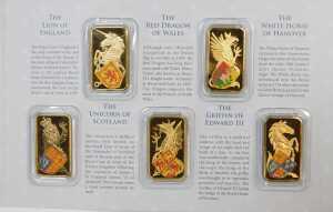 A Westminster The Queen's Beasts commemorative ingot collection, comprising ten brass and 24ct... - 2