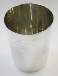 A Victorian silver beaker, of cylindrical tapering form, engraved '1879 6th N.R.V. Class Firing... - 2