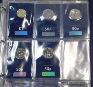 A Change Checker folder, containing thirteen five pound coins, a one pound coin, five fifty... - 3