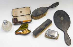 A group of small silver and other related items, to include an ebonised three piece dressing... - 2