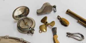 Bygones and collectables, to include a boat whistle, engraved John E White 1985, a miniature... - 2