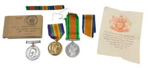 Two World War I medals, comprising the War Medal and Victory Medal, named to Private WH...