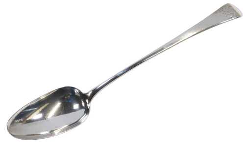 A George III silver Old English pattern basting spoon, monogram engraved, London 1799, 2.94oz.