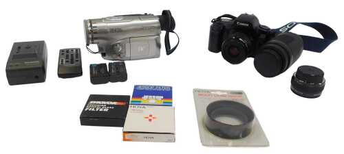 A Canon EOS 1000F camera, with 35-80mm lens, in a canvas case, together with a Sigma 75-300mm...
