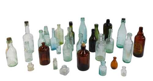 A group of green tinted glass and another glass bottles, for The Nottingham Brewery LD, Tilbury...