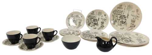 A group of Alfred Meakin pottery Parisienne pattern part teawares, to include four teacups and...