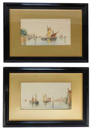 Edward Louis Parrini (1858-1942). Venetian scenes depicting boats on the lagoon before buildings,...