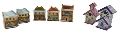 Five Royal Crown Derby porcelain paperweights, modelled as The Sweet Shop, The Christmas Box,...