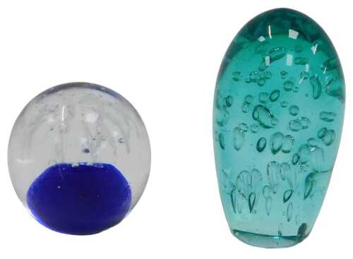 A 19thC green glass Nailsea type dump, with interior bubbled decoration, 14cm high, together...