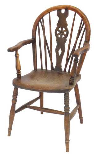 A 19thC ash and elm country chair, with a looped back with a wheel pierced splat and spindle...
