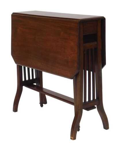 A Victorian mahogany Sutherland table, the canted top raised on pierced supports with outswept...