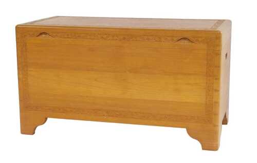 A 20thC Oriental camphor wood chest, with a decorated leaf carved border, raised on bracket feet,...
