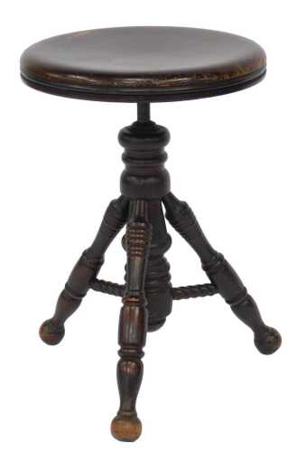 A 19thC American walnut adjustable piano stool, on turned supports, the metal mechanism stamped...