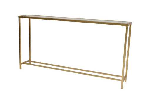 A contemporary side table, the mirrored glass top raised on brushed brass effect legs, united by...
