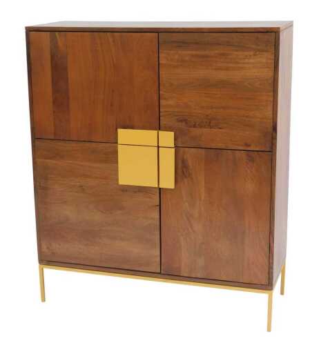 A Swoon mango wood four door cabinet, with brassed handles, raised on brass slender legs, 118cm...