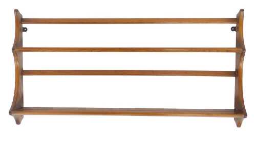 An Ercol elm wall shelf, comprising two shelves, bearing label, 98cm high, 50cm wide, 13cm deep.