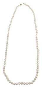 A cultured pearl single strand necklace, on an orb shaped clasp, yellow metal, marked 14K, 73cm...