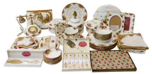 A group of Royal Albert Old Country Roses pattern porcelain, to include dinner plates, breakfast...