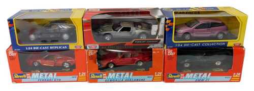 Diecast vehicles, to include a Revell Jemballa Avalanche, 1:24 scale, BMW Z1, a Ferrari GTO,...