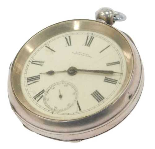 An A W Waltham Co silver cased pocket watch, the outer case with a vacant cartouche, with a...