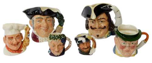 A group of Royal Doulton character jugs, comprising Mine Host D6468, The Chef D7103, Captain...