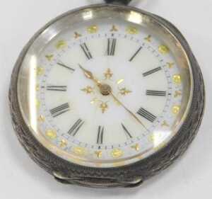 Two fob watches, comprising one with a white enamel Roman numeric dial and picked out in gilt,... - 4